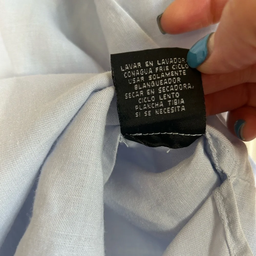 NWOT 100% Linen Size Small Baby Blue Crochet Detail Wide Flare Sleeves Tunic - Picture 10 of 14